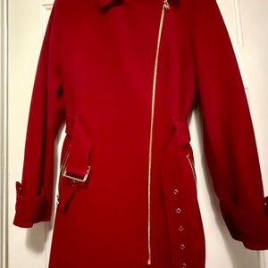 Michael Kora red trench coat with belt